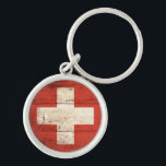 Altes Holz Schweizer Fahne Schlüsselanhänger<br><div class="desc">Schweiz Flagge; Schweiz; Schweiz; Suisse; Svizzera</div>