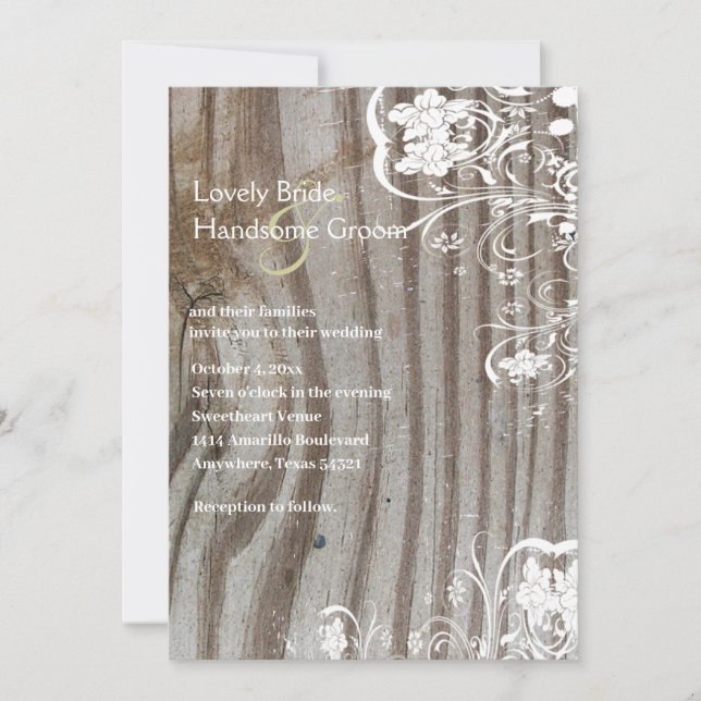 Altes Holz und Shabby Lace Hochzeit Einladung (Vorderseite)