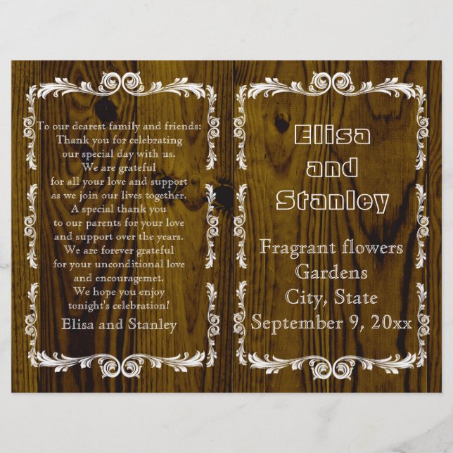 Altes Holz und Vintages Rahmenhochzeitprogramm 2 (Vorderseite)