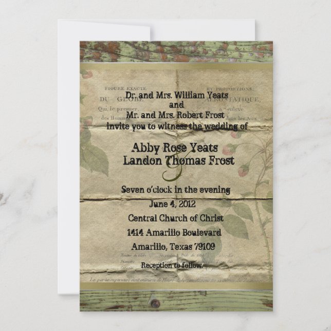 Altes Holz, Vintage französische Einladung (Vorderseite)