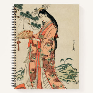 Altes Holz Zeichnend japanische Frau Notizbuch