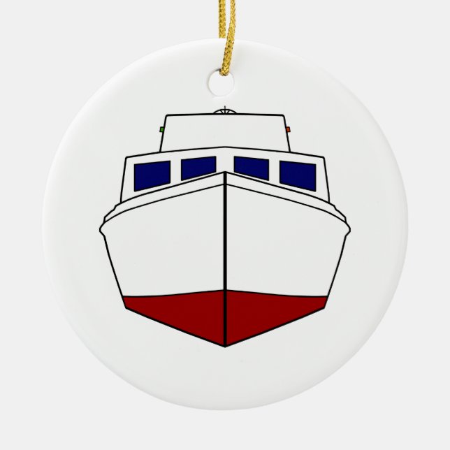 Altes hölzernes Fischerboot - Kajütboot Keramik Ornament (Vorne)