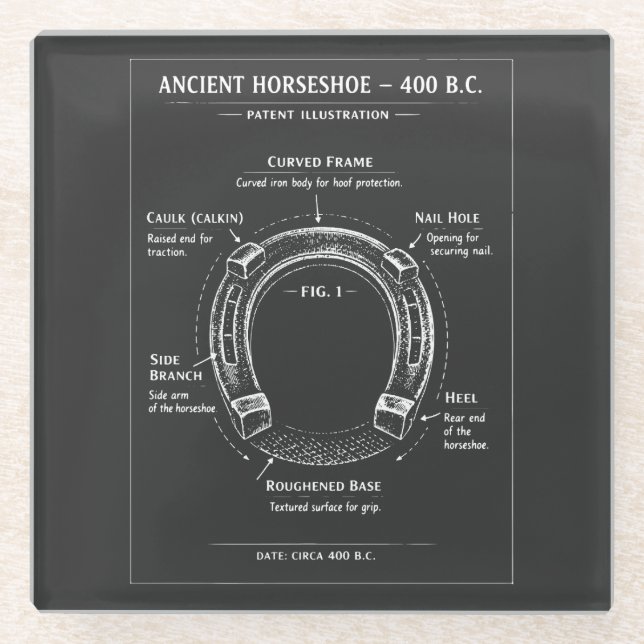 Altes Hufeisen Diagramm Glasuntersetzer (Vorderseite)