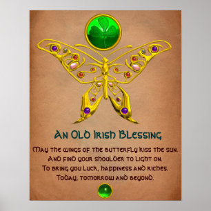Altes irisches Segen-Pergament mit Goldschmetterli Poster