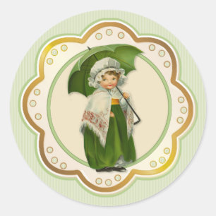 Altes Irland Irisches Regenschirm Mädchen Runder Aufkleber