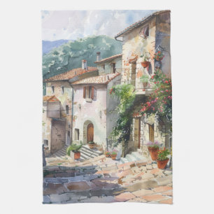 Altes italienisches Dorf  Geschirrtuch