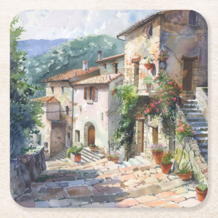 Altes italienisches Dorfplatz-Papier-Unterlage Rechteckiger Pappuntersetzer