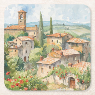 Altes italienisches Dorfplatz-Papier- Untersetzer