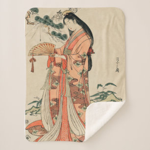 Altes japanisches Holz Zeichnend mit Frauen Sherpadecke