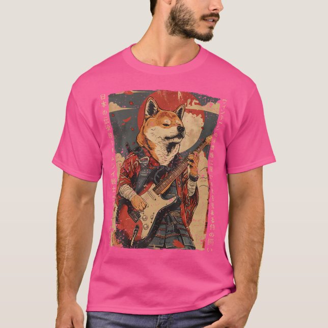 Altes japanisches Kunstwerk Samurai Hund spielt di T-Shirt (Vorderseite)