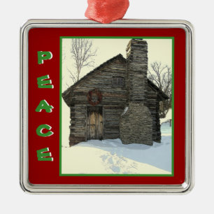 "ALTES KABIN IM SCHNEE" CHRISTMAS ORNANATION ORNAMENT AUS METALL