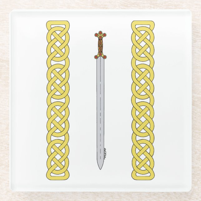 Altes keltisches Schwert und Knüpfarbeit Glasuntersetzer (Vorderseite)