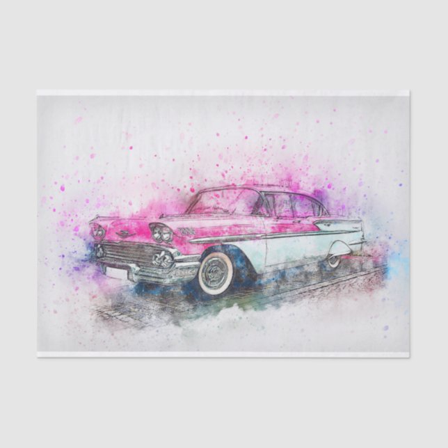 Altes klassisches Chevrolet Car Aquarell Decoupage Seidenpapier (Vorderseite)