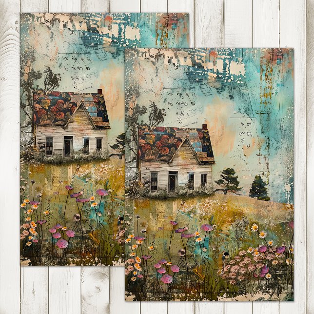 ALTES LANDWIRTSCHAFTSHAUS IM FRÜHJAHR SEIDENPAPIER (OLD FARMHOUSE IN SPRING DECOUPAGE TISSUE PAPER)