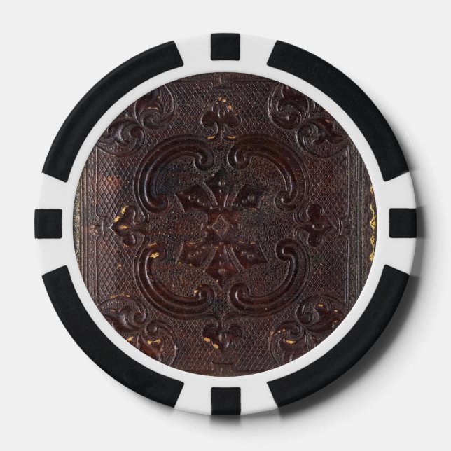 Altes Lederbuch fällt herunter Pokerchips (Vorderseite)