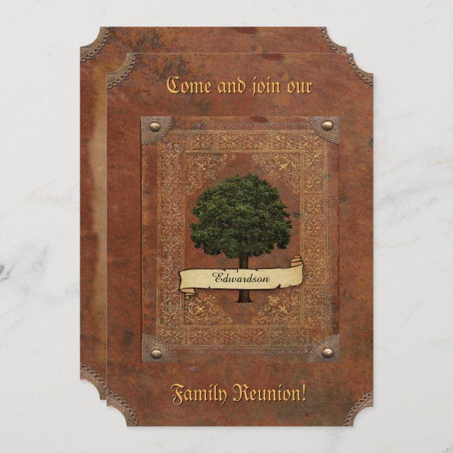 Altes ledernes Blick-Familien-Wiedersehen Einladung (Vorne/Hinten)