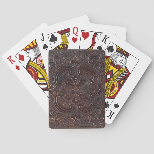 Altes ledernes Buch Falln Spielkarten (Rückseite)