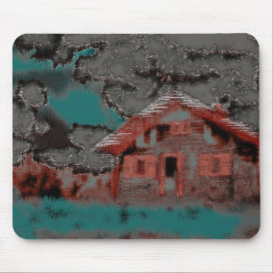Altes Lehmhaus mit tropfender Bewegung, unter Wolk Mousepad