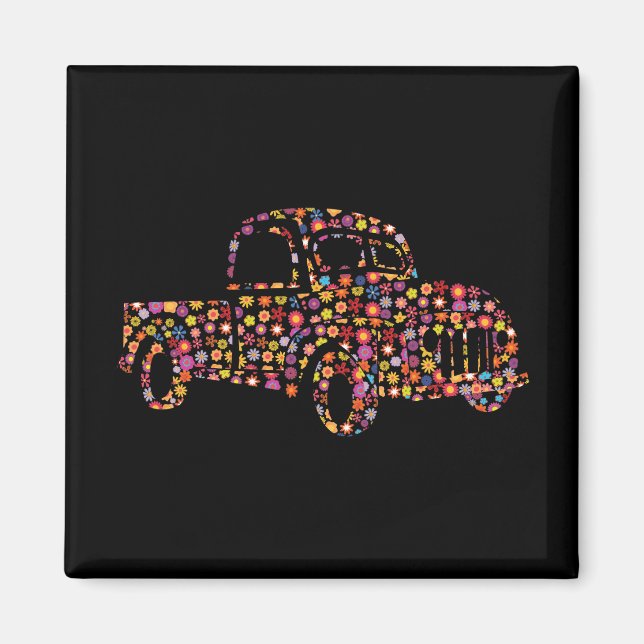 Altes Lieferwagen LKW Blume Muster Magnet (Vorne)