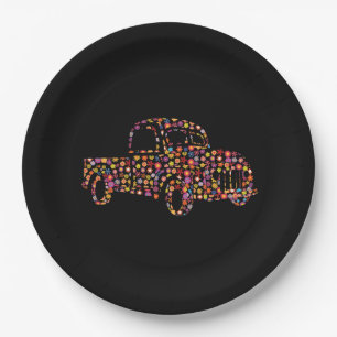 Altes Lieferwagen LKW Blume Muster Pappteller