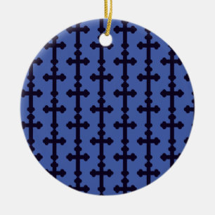 Altes lila christliches Kreuz Keramik Ornament