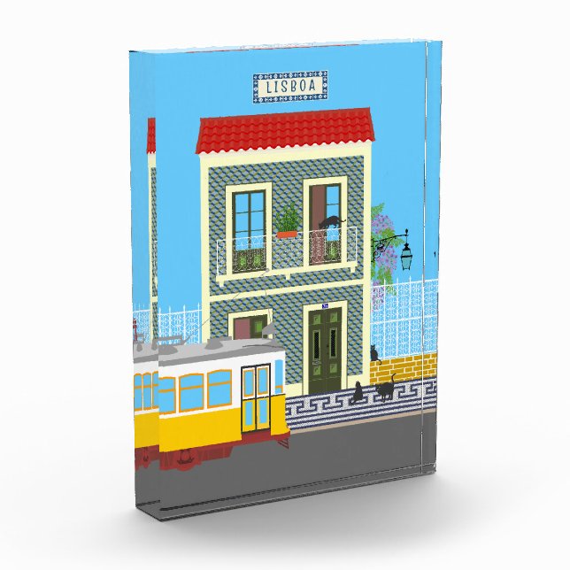 Altes Lissaboner Haus mit Katzen und gelber Straße Fotoblock (Links)