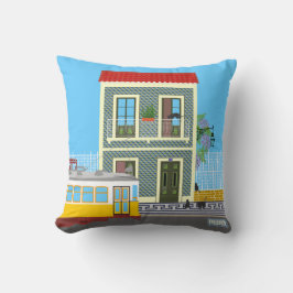 Altes Lissaboner Haus mit Katzen und gelber Straße Kissen