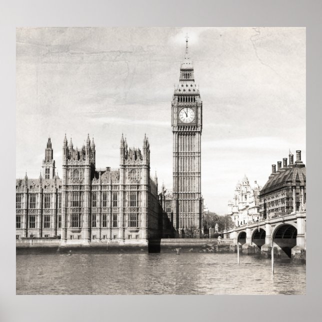 Altes London, schwarz und weiß. Poster (Vorne)