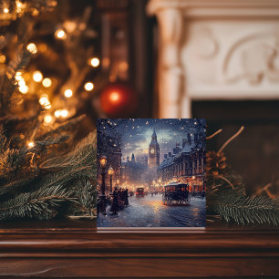Altes Londoner Weihnachten mit verschneiten Straße