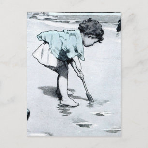 Altes Mädchen am Strand Postkarte