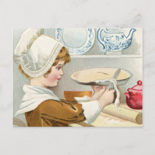 ALTES MÄDCHEN BACKT TORTE POSTKARTE