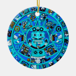 Altes Maya Aztec Symbol in Blau Keramik Ornament
