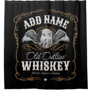 Altes Moonshine Whiskey-Etikett und FOTO Familienn Duschvorhang