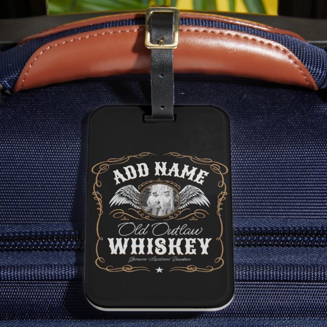 Altes Moonshine Whiskey-Etikett und FOTO Familienn Gepäckanhänger (Vorderseite Insitu 2)