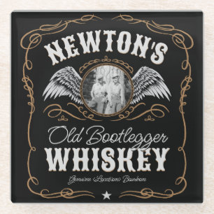 Altes Moonshine Whiskey-Etikett und FOTO Familienn Glasuntersetzer