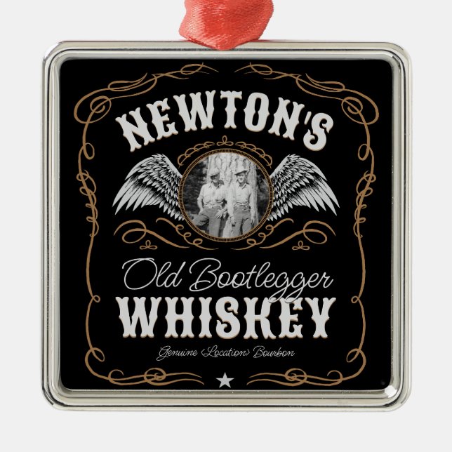 Altes Moonshine Whiskey-Etikett und FOTO Familienn Ornament Aus Metall (Vorne)