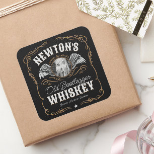 Altes Moonshine Whiskey-Etikett und FOTO Familienn Quadratischer Aufkleber