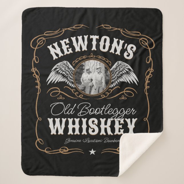Altes Moonshine Whiskey-Etikett und FOTO Familienn Sherpadecke (Vorderseite)