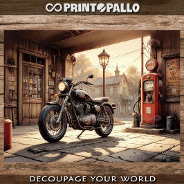 Altes Motorrad, eine Garage mit Ölpumpe - Decoupag Geschenkpapier Set