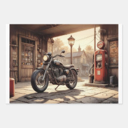 Altes Motorrad in einer Garage mit Ölpumpe Geschenkpapier Set