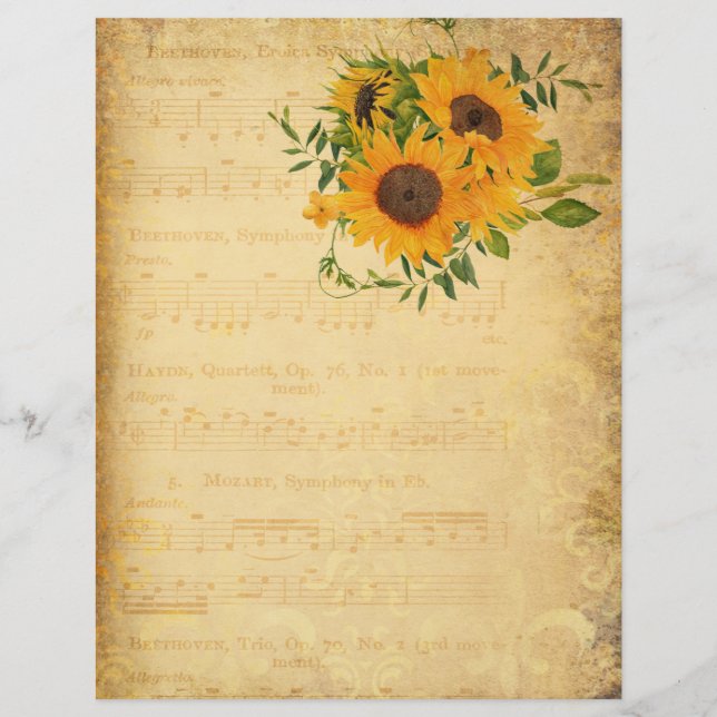 Altes Musikblatt & Sonnenblumen Scrapbook (Vorderseite)