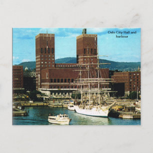 Altes Norwegen, Oslo Rathaus und Hafen Postkarte