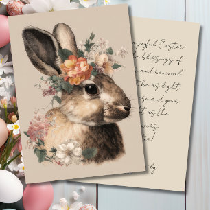 Altes Osterkarte mit Blumen und Osterhasen Feiertagskarte