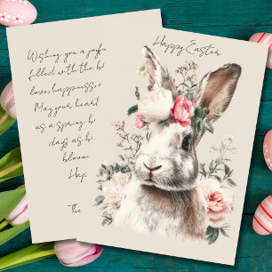 Altes Osterkarte mit Blumen und Osterhasen Feiertagskarte