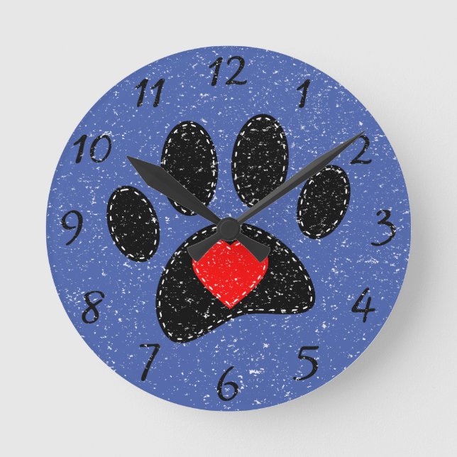 Altes Papier Druckhund Lover Blau Runde Wanduhr (Vorderseite)