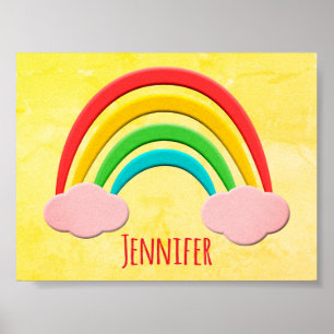 Altes Papier geschnitten Regenbogen und rosa Wolke Poster