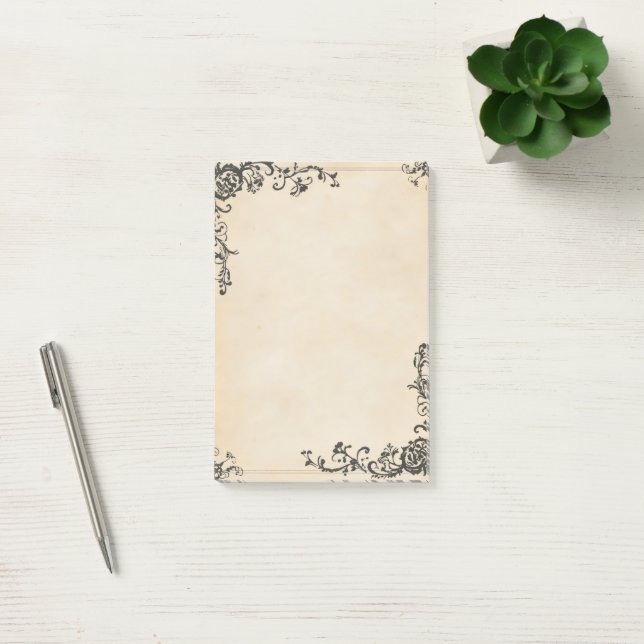 Altes Papier mit elegantem Rahmen Post-it Klebezettel (Büro)