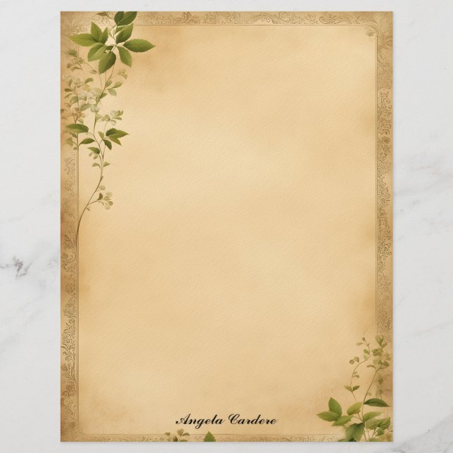 Altes Papier mit grünen Reben Schreibwarenpapier Briefbogen (Vorderseite)