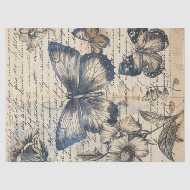 Altes Papier mit monochromen Farbschmetterlingen R (Vorderseite)