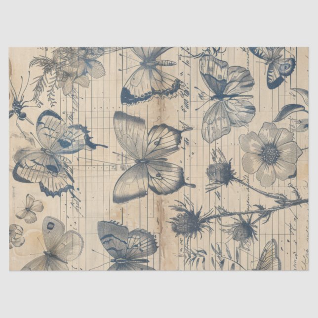 Altes Papier mit monochromen Farbschmetterlingen R (Vorderseite)